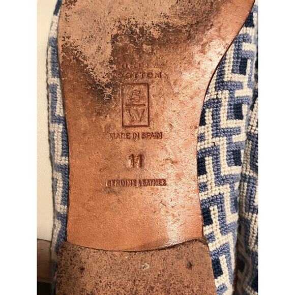 Stubbs & Wootton Blue Needlepoint Slippers embroidered flats loafer Womens 11 - Picture 9 of 10